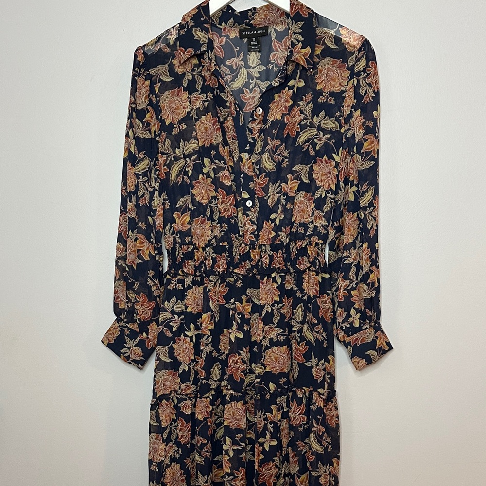 Floral Long Sleeve Sheer Dress size 12